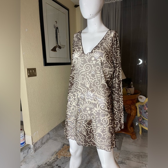 Y2K Plus Size TCM 16 Mesh Sheer Brown Tan Paisley - Picture 2 of 4